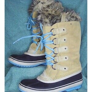 Sorel Joan of Arctic Curry Turquoise lace up fur lined snow boots women’s size 6